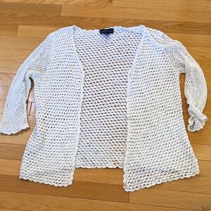 Charter Club Crochet Cardigan XL Cream Open Knit Lightweight Button